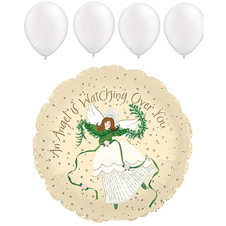 Get Well Balloons, 17 inch ANGEL WATCH OVER YOU, Pearl white Latex Set -  LOONBALLOON, LOON-LAB-114043-C-U